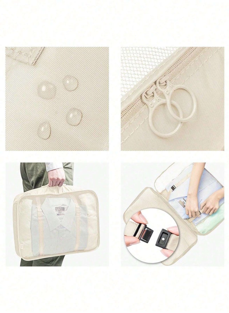 بريمو بلس طقم حقائب سفر منظمة مقاومة للماء مكون من 7 قطع بيج - Image 4