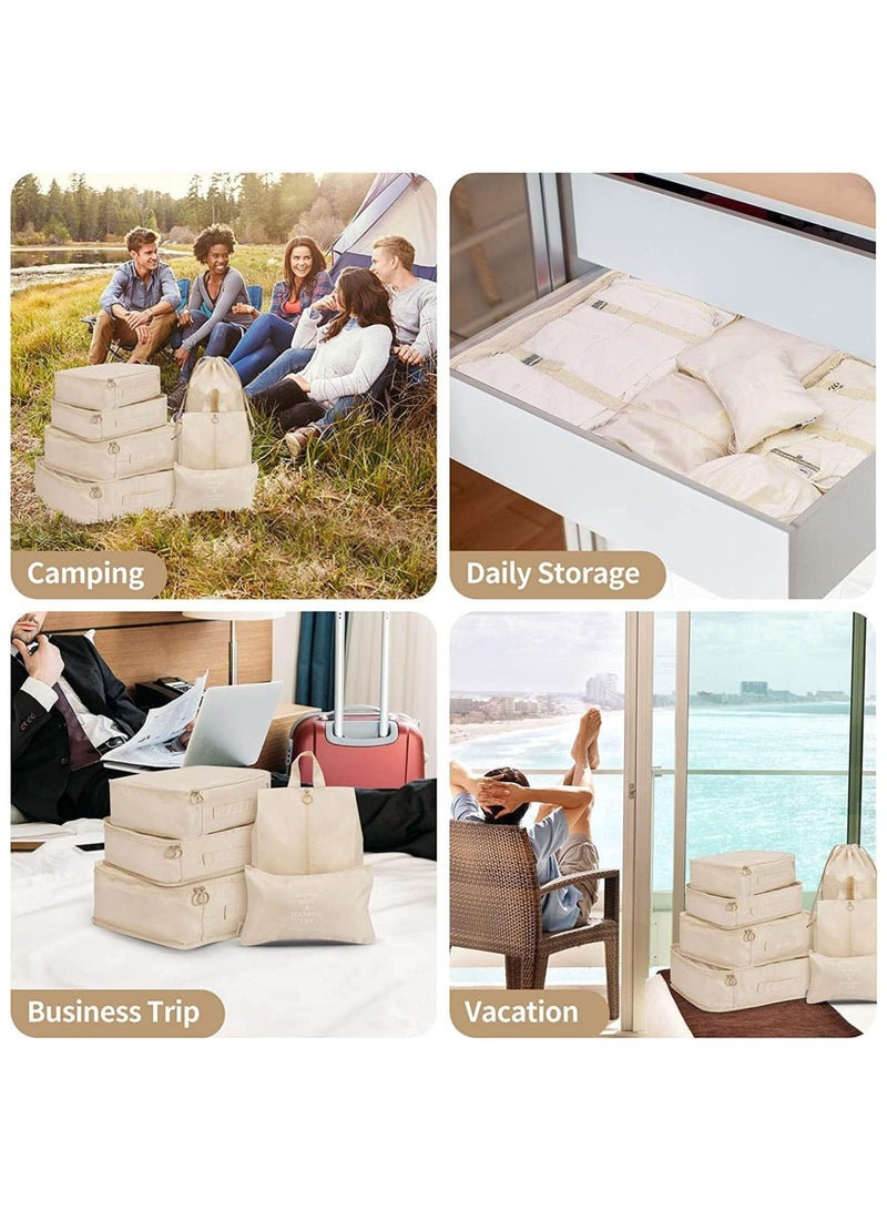 بريمو بلس طقم حقائب سفر منظمة مقاومة للماء مكون من 7 قطع بيج - Image 5