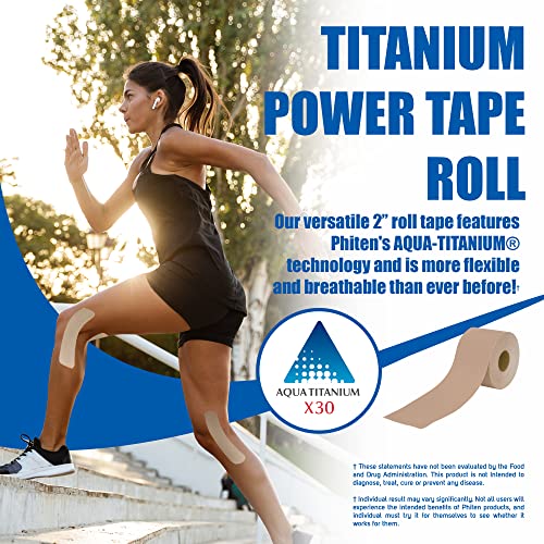 Phiten X30 Titanium Power Tape Roll - Water-Resistant Kinesiology Tape for Muscle, Knee, Shoulder and Joint Support - Professional Sports Therapeutic Athletic Kinesio Tape - Beige, 2” x 14.7’ - Image 2