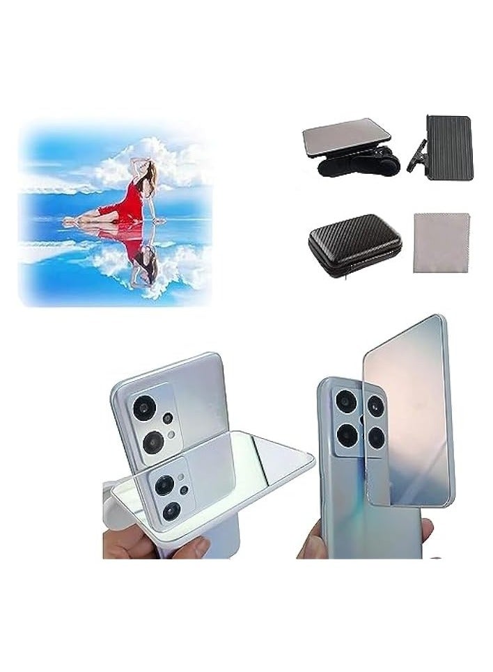 PROMASS Mobile Phone Camera Mirror Reflection Clip Kit, Promass Mobile Phone Reflection Camera Clip Selfie Reflector, Mobile Phone Shooting Supplies, Suitable for Travel (Black)