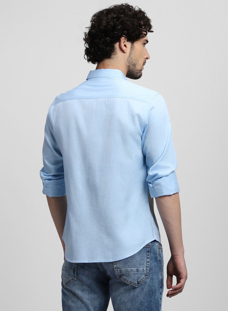 Blue Casual Shirt for Men, 100% Cotton, Slim Fit