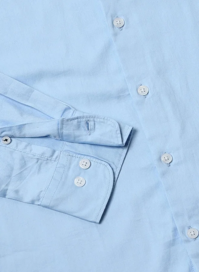 Dennis Lingo Blue Casual Shirt for Men, 100% Cotton, Slim Fit