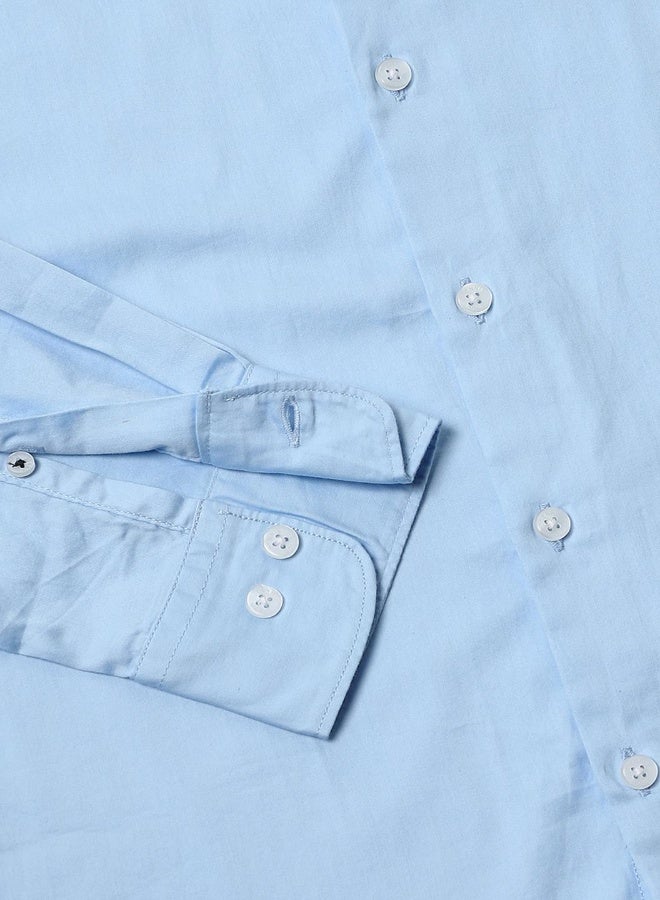 Blue Casual Shirt for Men, 100% Cotton, Slim Fit