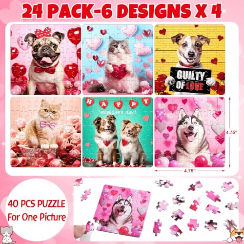 Asoulin 24PCS Kids Easter Basket Stuffers with Cat Dog Jigsaw Puzzles Toys Easter Gifts Egg Fillers Party Favors for Kids 48 812 Goodie Bag Stuffer Classroom Treasure Box Toys Prizes Bulk for Boys Girls - Image 5