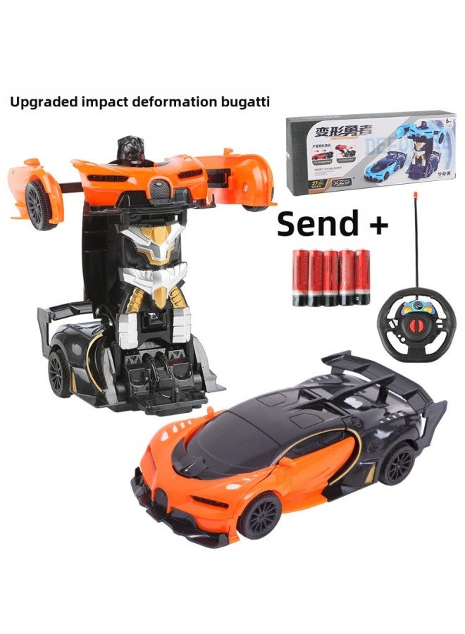 Remote Control Car Toy - Mini Tank Turret Cannon - 2.4ghz Radio Control Indoor Outdoor Play Ready-to-run-Color:Upgraded Bugatti-Orange (impact Deformation With Remote Control + Send 5 Ordinary Batteries)-Proportion:Official Standard  - Image 1