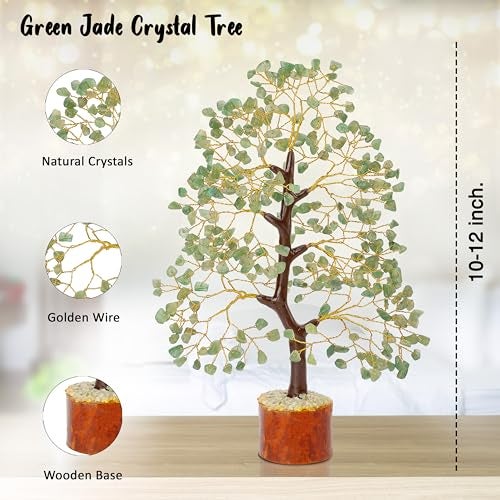 Crocon Green Jade Gemstone Tree Home Decor Showpiece Feng Shui Bonsai Reiki Crystal Healing Chakra Balancing Decorative Figurine Spiritual Good Luck Prosperity Gift Decor Size 10-12" - Image 2