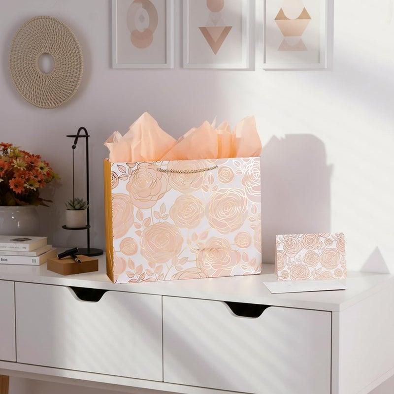 SUNCOLOR Large Gift Bag with Tissue Paper and Card, Rose Gold, Large 13W x 10.2H x 4.7D inches, for Wedding, Bridal Shower, Birthday, Baby Shower - Image 5
