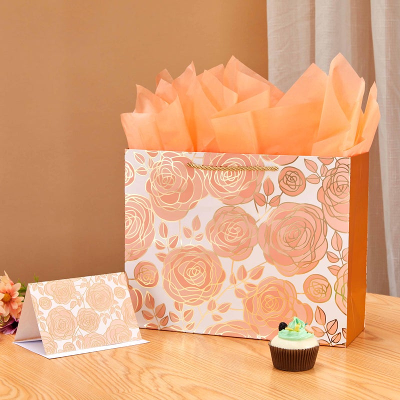 SUNCOLOR Large Gift Bag with Tissue Paper and Card, Rose Gold, Large 13W x 10.2H x 4.7D inches, for Wedding, Bridal Shower, Birthday, Baby Shower - Image 4