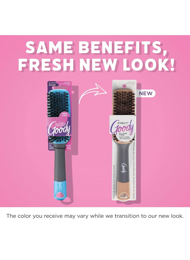 Goody Goody Detangle It Boar Bristle Hair Brush Use as a Detangling or Styling Brush Conditions  Boosts Shine Helps Tackle Knots  Reduce Frizz For Wet or Dry Hair BrownGrey  - Image 2