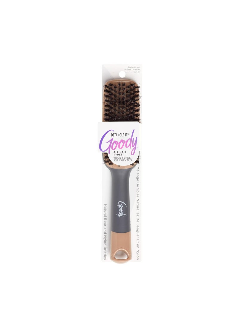 Goody Goody Detangle It Boar Bristle Hair Brush Use as a Detangling or Styling Brush Conditions  Boosts Shine Helps Tackle Knots  Reduce Frizz For Wet or Dry Hair BrownGrey  - Image 1