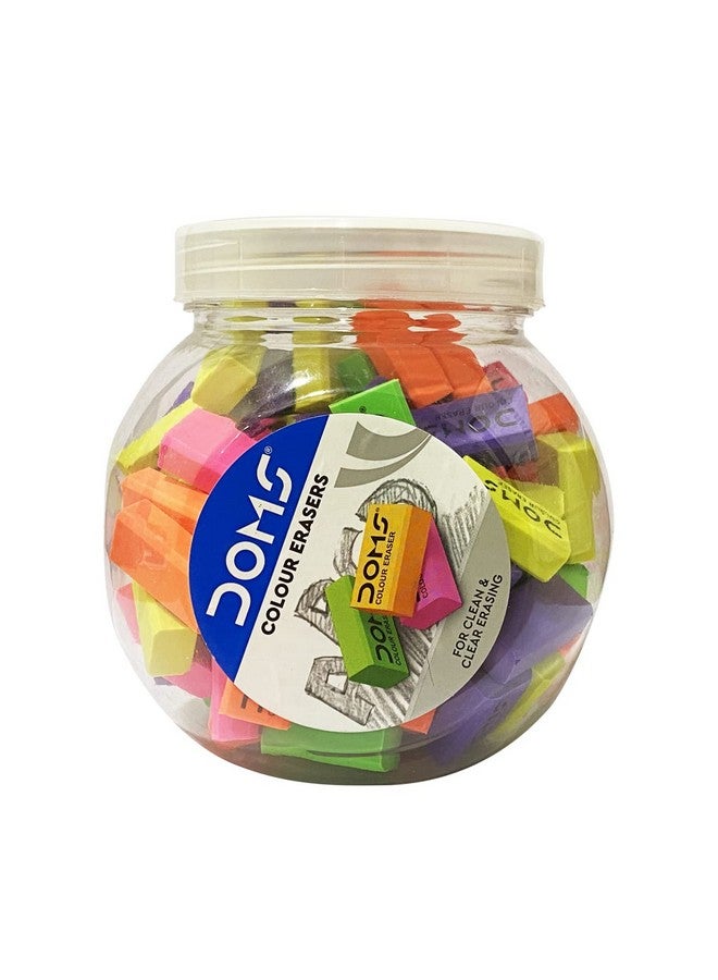 DOMS Doms Color Erasers Jar Pack | For Clean & Clear Erasing | Dust Free, Non-Toxic & Safe For Kids | Lesser Flakes & Non Messy | Vibrant Body Colors | Pack of 100 Erasers - Image 1