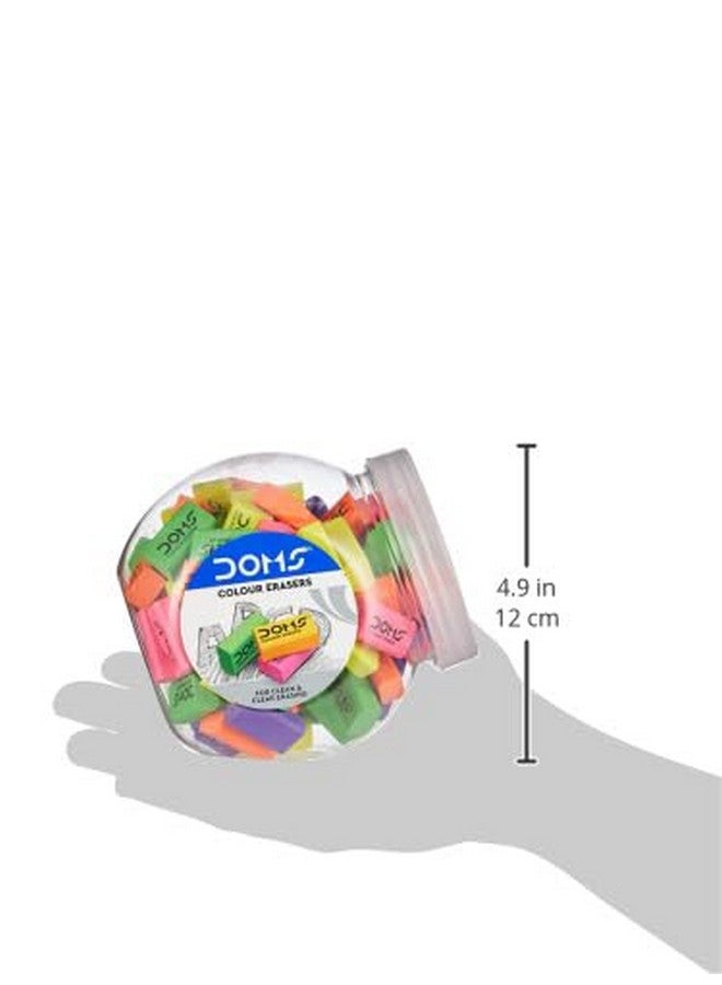 DOMS Doms Color Erasers Jar Pack | For Clean & Clear Erasing | Dust Free, Non-Toxic & Safe For Kids | Lesser Flakes & Non Messy | Vibrant Body Colors | Pack of 100 Erasers - Image 2