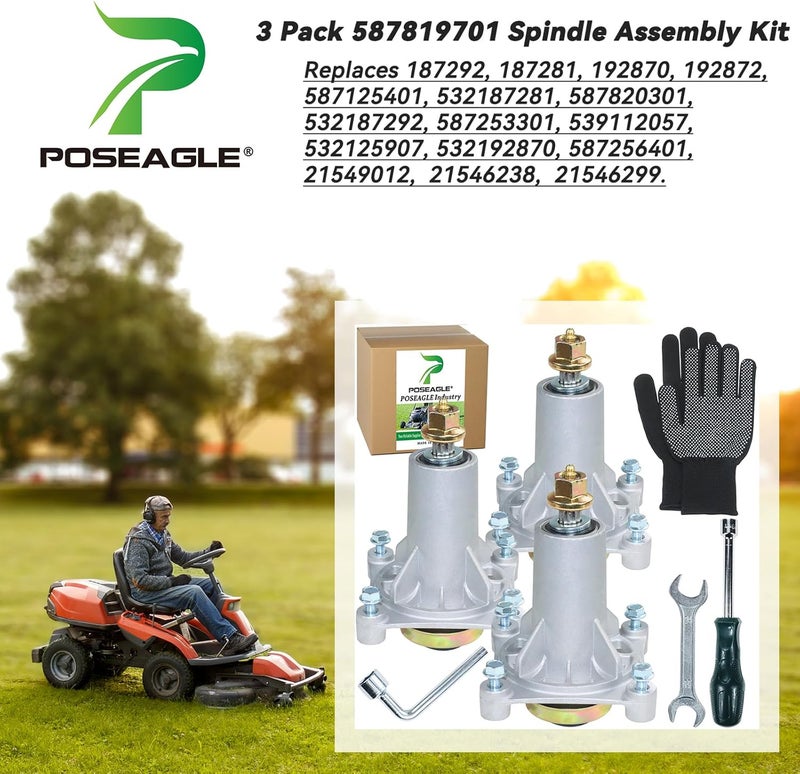 POSEAGLE طقم تجميع محور مسبق التشحيم 3 عبوات 587819701 بديل لكرافتسمان 187292 187281 192870 192872 هوسكفارنا 587125401 532187281 587820301 532187292 587253301 539112057 532125907 532192870 - Image 2