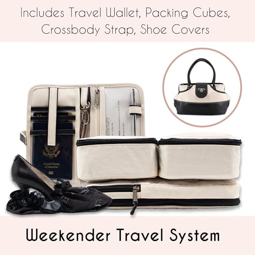 Borsali Weekender Bag for Women - Travel Carry On Duffel -Vegan Leather with Travel Wallet, Packing Cubes & Shoe Covers (Cream) - Image 2