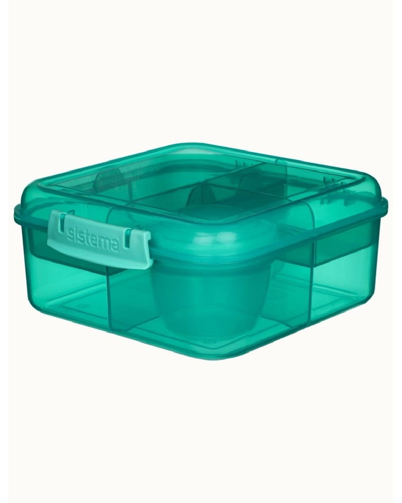 Sistema Bento Cube Lunch Box 1.25L BPA Free Leak Proof Compartment Bento Container Green Lunch Box for Kids School Office Travel Meal Prep Food Storage Organizer Durable Reusable Lunch ware - Image 3