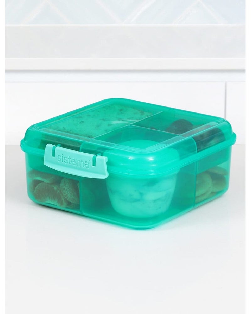 Sistema Bento Cube Lunch Box 1.25L BPA Free Leak Proof Compartment Bento Container Green Lunch Box for Kids School Office Travel Meal Prep Food Storage Organizer Durable Reusable Lunch ware - Image 4