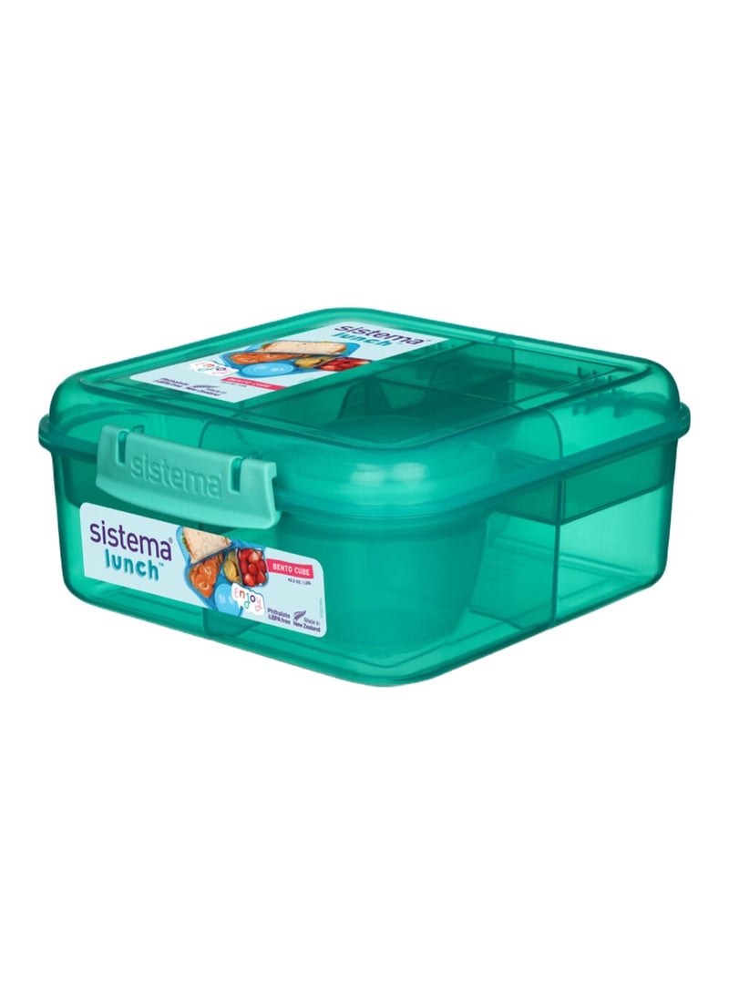 Sistema Bento Cube Lunch Box 1.25L BPA Free Leak Proof Compartment Bento Container Green Lunch Box for Kids School Office Travel Meal Prep Food Storage Organizer Durable Reusable Lunch ware - Image 1