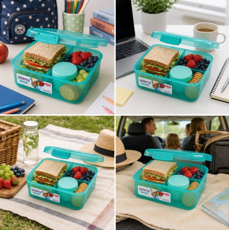 Sistema Bento Cube Lunch Box 1.25L BPA Free Leak Proof Compartment Bento Container Green Lunch Box for Kids School Office Travel Meal Prep Food Storage Organizer Durable Reusable Lunch ware - Image 5