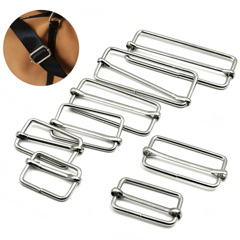 10 Silver Metal Square Loop Shoulder Strap Adjusters 25mm For Bags Belts Diy - Image 1