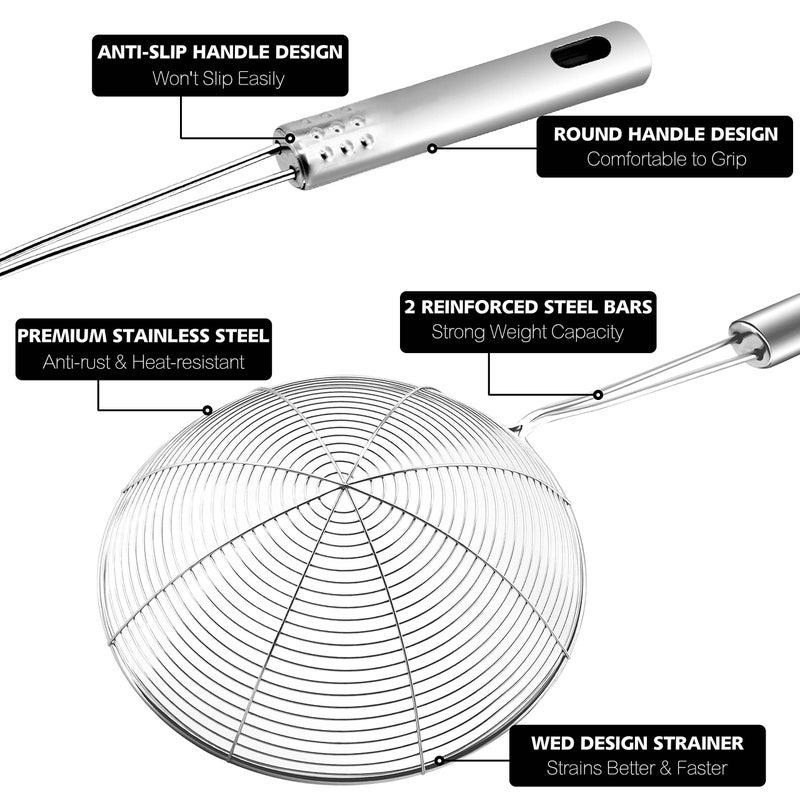 1 Stainless Steel Spider Web Design Strainer Spoon With Long Handle For Pasta Frying Cooking Restaurant Home Kitchen Tool - Image 3