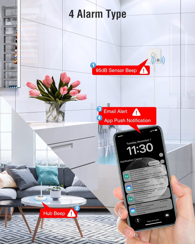 MOCREO SW2 Water Leak Detector Sensor with 95dB Alarm, No Subscription Fee, Home Wireless Flood Monitor for Basement, Laundry, Pipe Leakage, Sink Overflow(MOCREO Hub Required) - Image 3