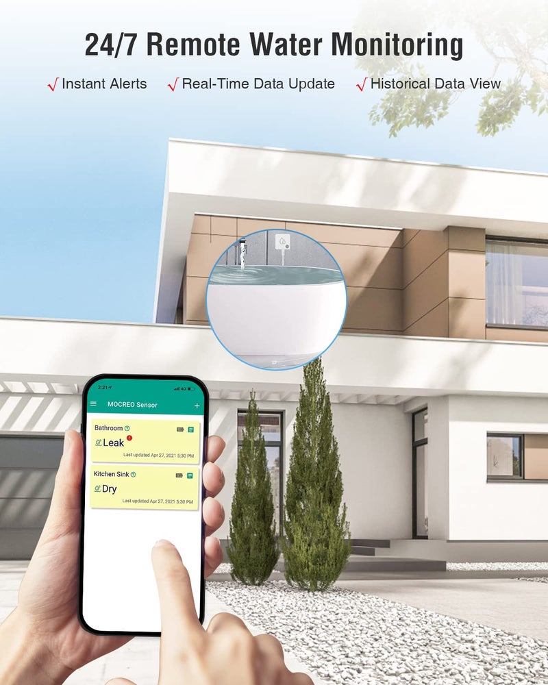 MOCREO SW2 Water Leak Detector Sensor with 95dB Alarm, No Subscription Fee, Home Wireless Flood Monitor for Basement, Laundry, Pipe Leakage, Sink Overflow(MOCREO Hub Required) - Image 5