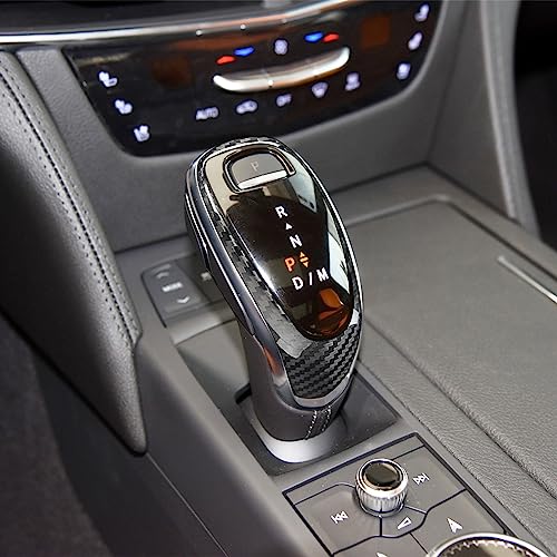 Bilisin Compatible with Car Frontal Gear Shift Knob Cover Carbon Fiber Auto Gearshift Lever Decoration for Cadillac CT6 and XT4 (Black) - Image 3