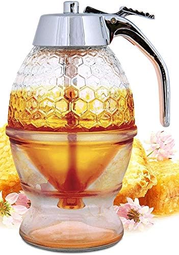 Klever Kitchen kleverkitchen Acrylic Honey Dispenser | Maple Syrup Comb Shaped jar with Stand | 10 X 8 X 15 cm, Transparent - Image 1