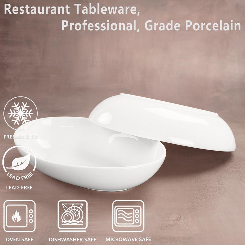 jinsongdafa insongdafa Ceramic Serving Plate 27 oz Set of 4 Oval Salad Plate Entertaining Modern Kitchen Dishes for Dinner Fruit Salad Pasta Microwave Oven  Dishwasher Safe 106 Inch Oval deep Plate - Image 3