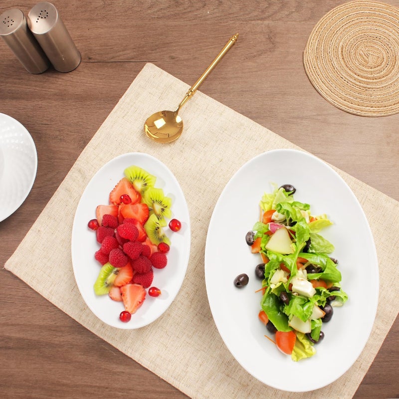 jinsongdafa insongdafa Ceramic Serving Plate 27 oz Set of 4 Oval Salad Plate Entertaining Modern Kitchen Dishes for Dinner Fruit Salad Pasta Microwave Oven  Dishwasher Safe 106 Inch Oval deep Plate - Image 4