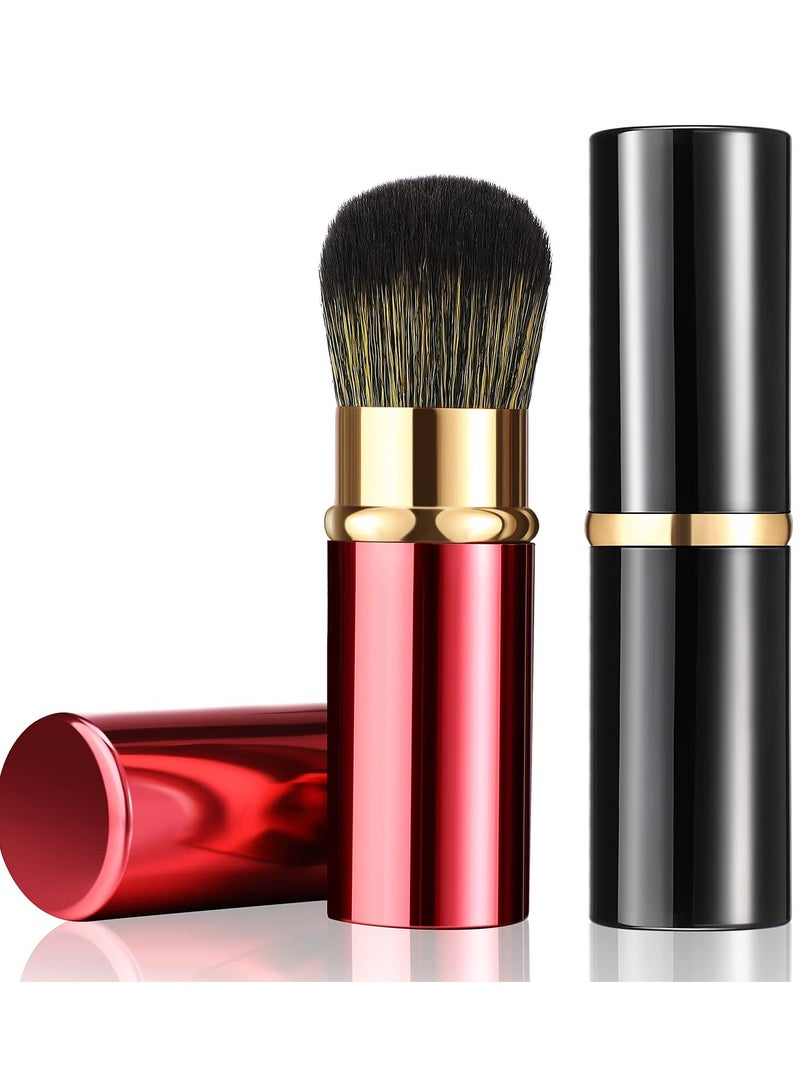 Excefore Retractable Kabuki Makeup Brushes Set, 2 Pieces Small Travel Brushes for Blush, Powder, and More, with Covers, Perfect for Loose Powder, Cream, and Liquid Cosmetics, Red And Black - Image 1