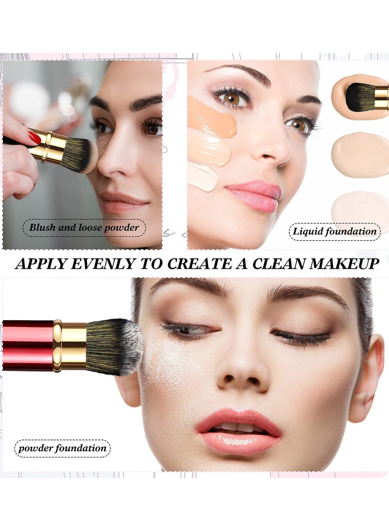 Excefore Retractable Kabuki Makeup Brushes Set, 2 Pieces Small Travel Brushes for Blush, Powder, and More, with Covers, Perfect for Loose Powder, Cream, and Liquid Cosmetics, Red And Black - Image 3