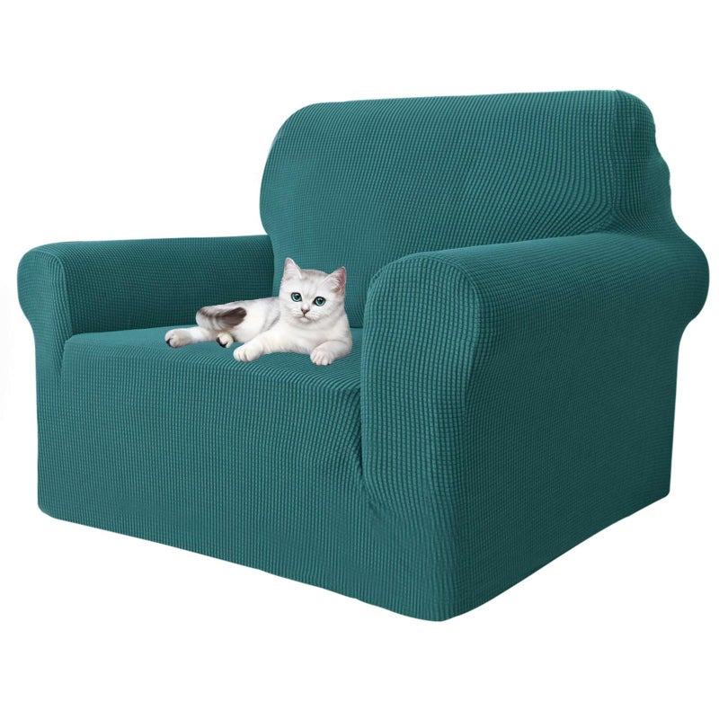 MAXIJIN Stretch Chair Cover Chair Slipcovers with Arms 1Piece Couch Sofa Chair Covers for Living Room Non Slip Armchair Cover 3146 Furniture Protector Dogs Pet Friendly Chair Blackish Green