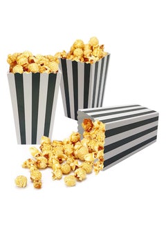 50Pcs Popcorn Boxes Mini Paper Popcorn Box Cardboard Popcorn Container for Party Decoration Supplies Square Popcorn Box, White/Black Stripes