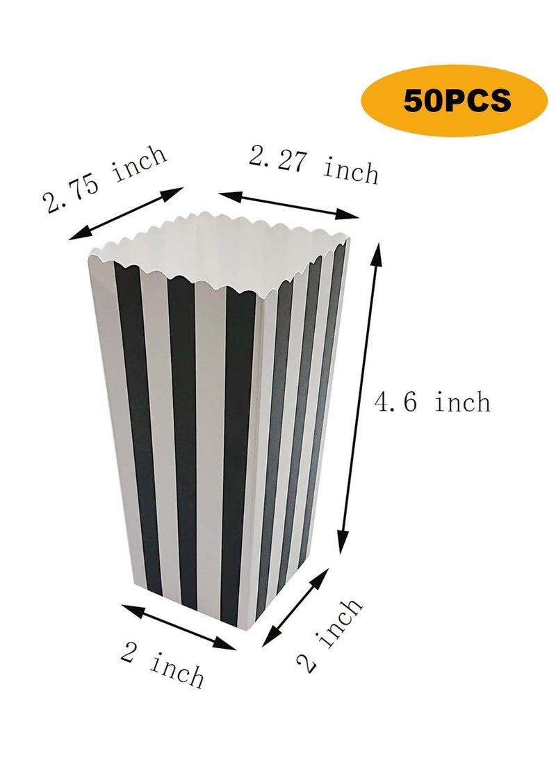 SYOSI - 50Pcs Popcorn Boxes Mini Paper Popcorn Box Cardboard Popcorn Container for Party Decoration Supplies Square Popcorn Box, White/Black Stripes - Image 1