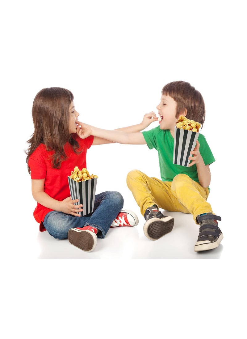 SYOSI - 50Pcs Popcorn Boxes Mini Paper Popcorn Box Cardboard Popcorn Container for Party Decoration Supplies Square Popcorn Box, White/Black Stripes - Image 1