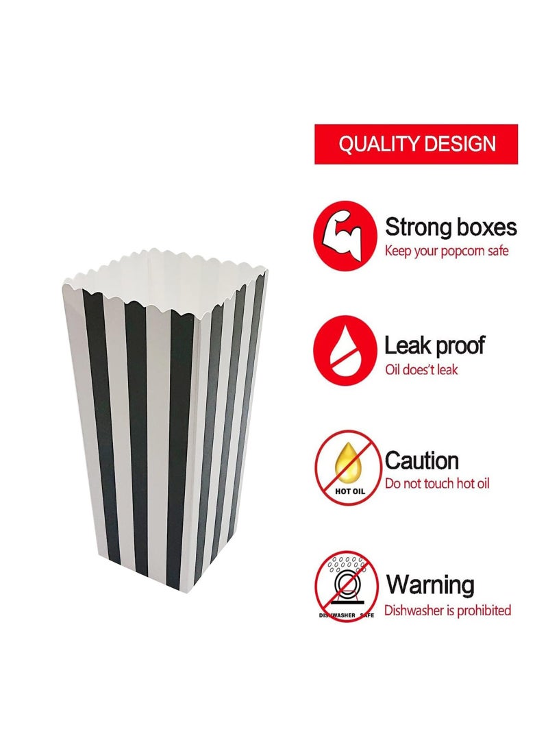 SYOSI - 50Pcs Popcorn Boxes Mini Paper Popcorn Box Cardboard Popcorn Container for Party Decoration Supplies Square Popcorn Box, White/Black Stripes - Image 1