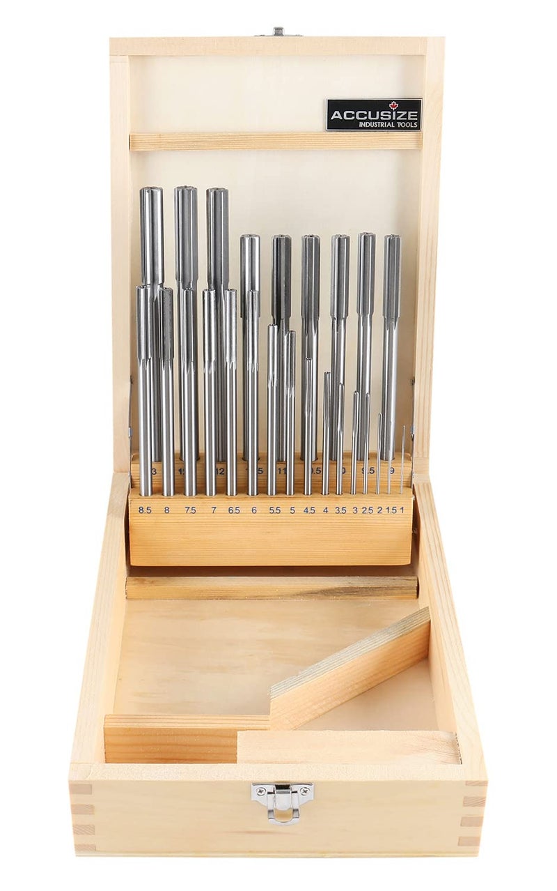 Accusize Industrial Tools 113 mm by 05 mm Highspeed Steel Chucking Reamer Set in a Fitted Case Set of 25 Pieces 5500SB00