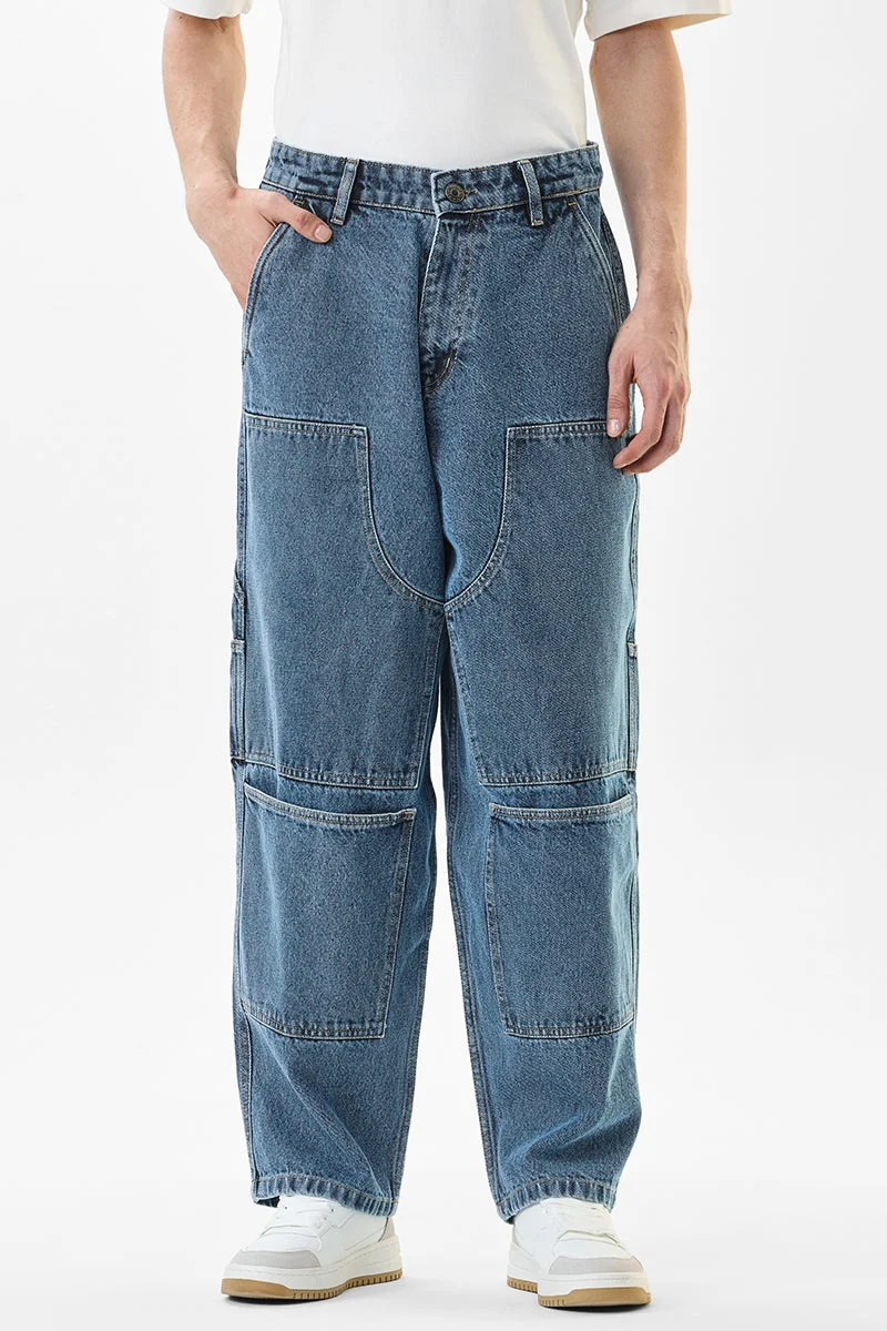 Snitch Blue 9 Pocket Baggy Cargo Pants for Men | Best Price UAE