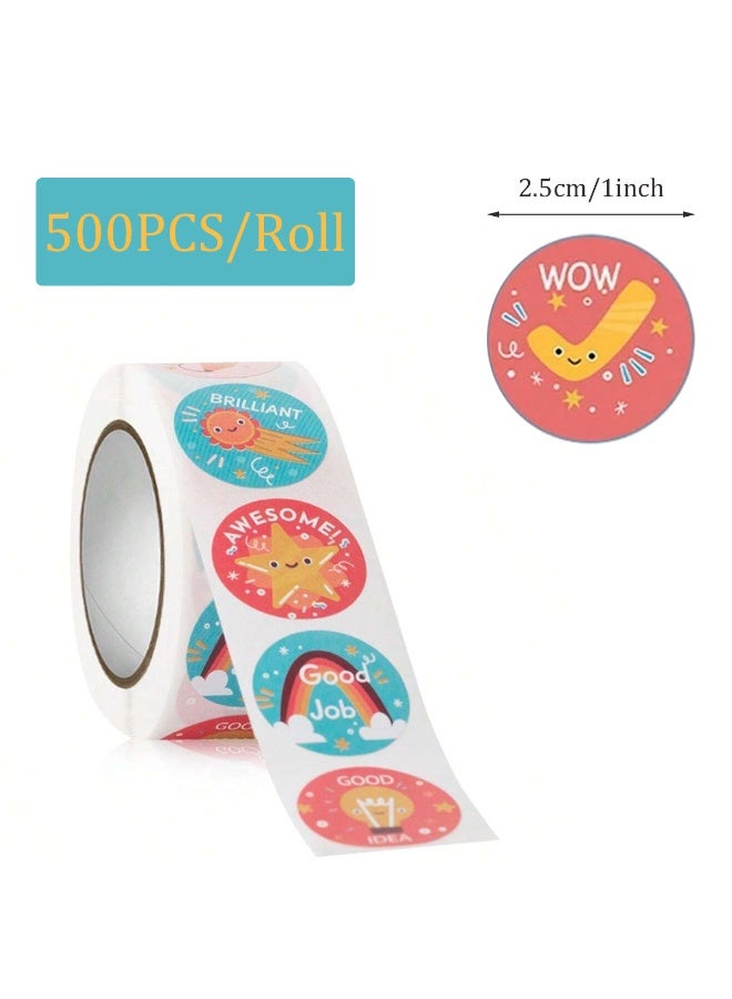 500PCS Roll Motivational Stickers for Kids, Motivational Reward Stickers Roll 1-Inch Colorful Cartoon Design Stickers for Kids Teacher & Parent Incentives for Classroom, Homework & Behavior Encouragement - Image 2