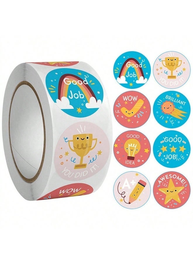 500PCS Roll Motivational Stickers for Kids, Motivational Reward Stickers Roll 1-Inch Colorful Cartoon Design Stickers for Kids Teacher & Parent Incentives for Classroom, Homework & Behavior Encouragement - Image 1