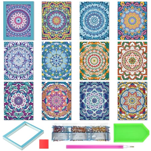 Saillong 24 Pcs Small Diamond Painting Kits Set Mini Diamond Art Set for Beginners, Full Paint Art 1-Hour Painting for Home Decor Desktop, 5.12x3.94 Inches(Mandala) - Image 1
