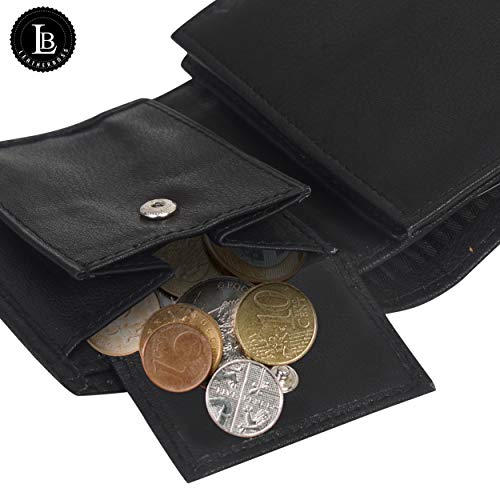 LB LEATHERBOSS Leatherboss Leather Boys Slim Compact Flap Id and Coin Pocket Trifold Wallet for men women, Black - Image 3