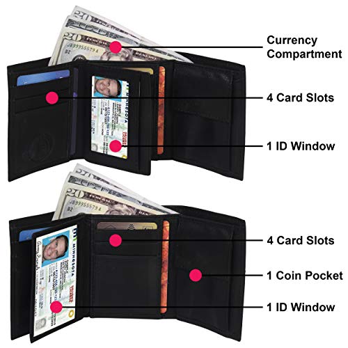 LB LEATHERBOSS Leatherboss Leather Boys Slim Compact Flap Id and Coin Pocket Trifold Wallet for men women, Black - Image 5