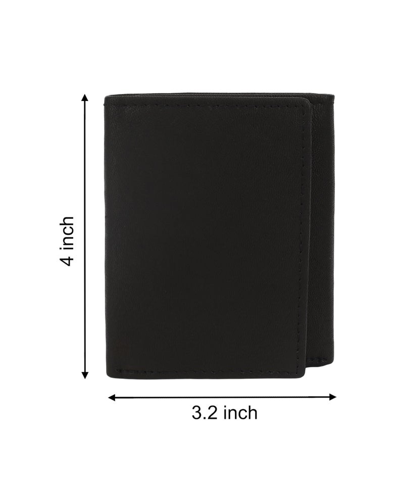 LB LEATHERBOSS Leatherboss Leather Boys Slim Compact Flap Id and Coin Pocket Trifold Wallet for men women, Black - Image 2