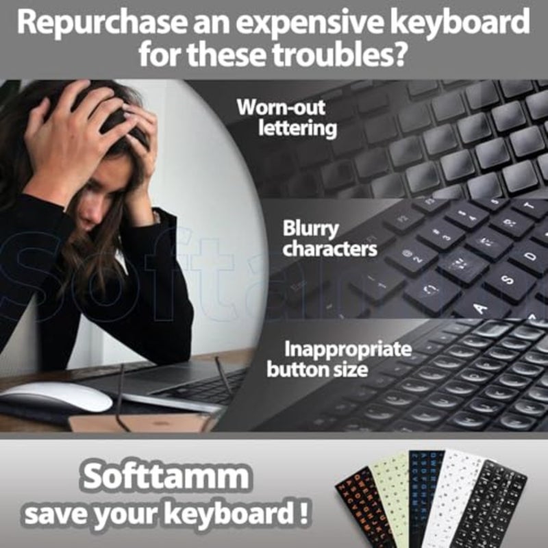 Arabic Keyboard Stickers 5 in 1 Set, Arabic English Letter Replacement with Tweezer Brush, Matte Vinyl Laptop Keyboard Stickers for Computer Notebook PC, Durable and Easy to Apply - Image 2