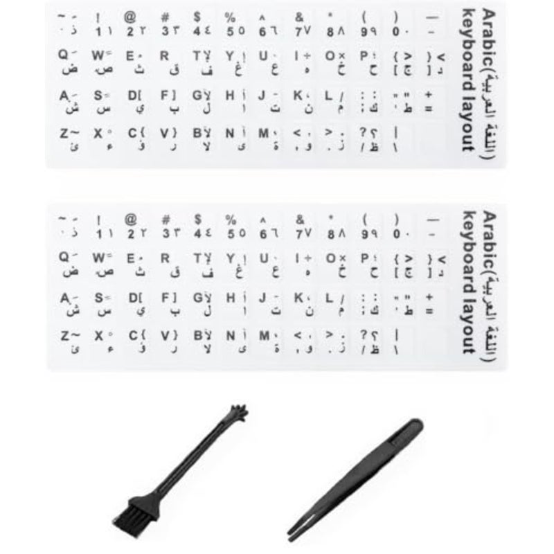 Arabic Keyboard Stickers 5 in 1 Set, Arabic English Letter Replacement with Tweezer Brush, Matte Vinyl Laptop Keyboard Stickers for Computer Notebook PC, Durable and Easy to Apply - Image 1