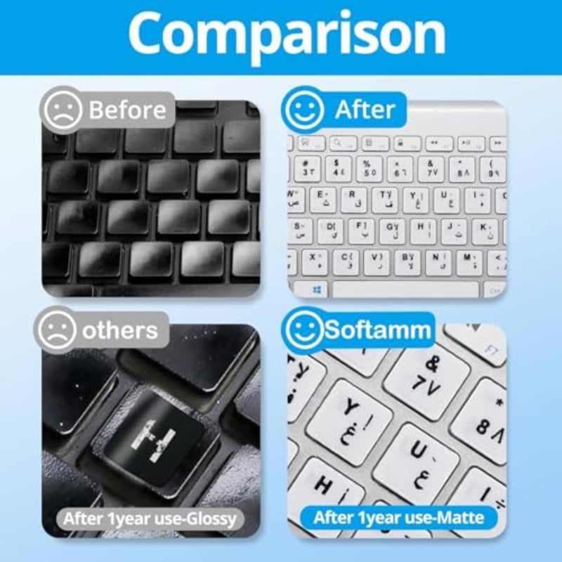 Arabic Keyboard Stickers 5 in 1 Set, Arabic English Letter Replacement with Tweezer Brush, Matte Vinyl Laptop Keyboard Stickers for Computer Notebook PC, Durable and Easy to Apply - Image 5
