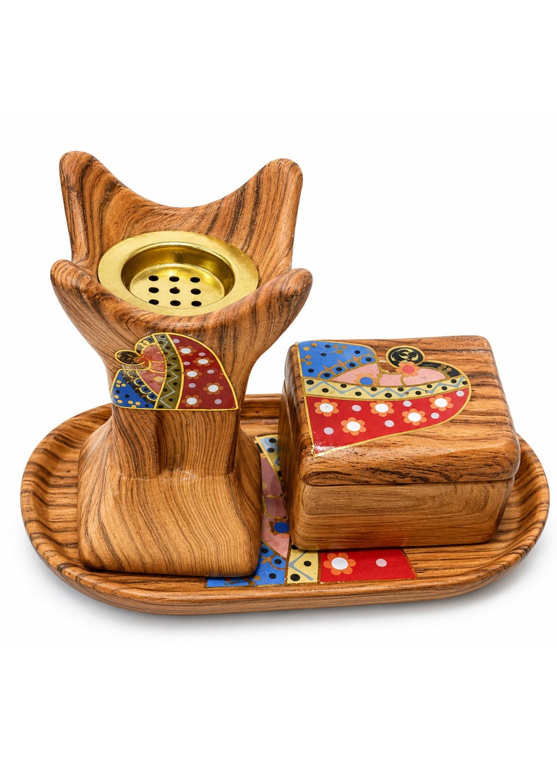 ALSAQER Luxury Wood-like material Ceramic Bakhoor Burner Set | Incense Burner Set with Storage Box & Tray | Traditional Arabic Oud Burner with Metal Charcoal Holder and Madkhan, Mabkhara | Elegant Home Fragrance Decor for Majlis, Gift Uses - Image 1