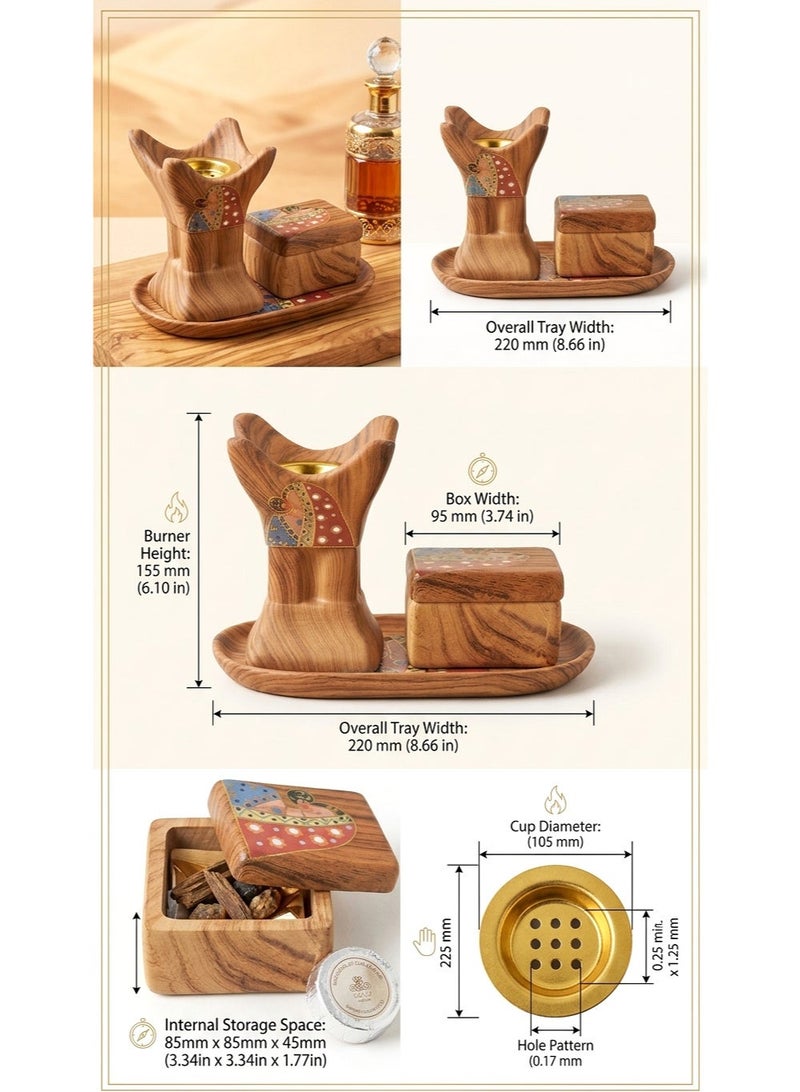 ALSAQER Luxury Wood-like material Ceramic Bakhoor Burner Set | Incense Burner Set with Storage Box & Tray | Traditional Arabic Oud Burner with Metal Charcoal Holder and Madkhan, Mabkhara | Elegant Home Fragrance Decor for Majlis, Gift Uses - Image 3